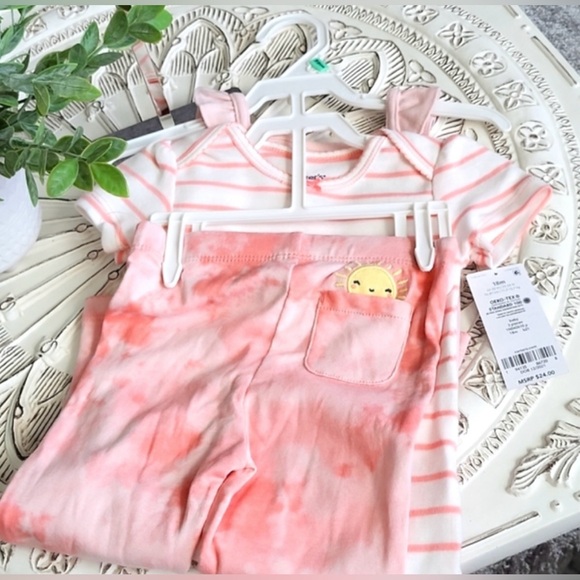 (18m)Carters 3 Pc.Set Baby Girls Onesie, Pants, Sleeveless Romper - Picture 2 of 9